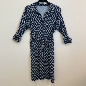 Charter Club Navy and White Geometric Print Shirt Dress belt, 3/4 sleeve size 10